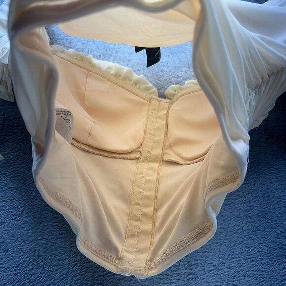 Babydoll Top Milkmaid Coquette Large Cream Off Shoulder Bustier Puff Sleeve Crop - Picture 10 of 11